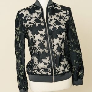 Zara Black Floral Bomber Jacket - XS